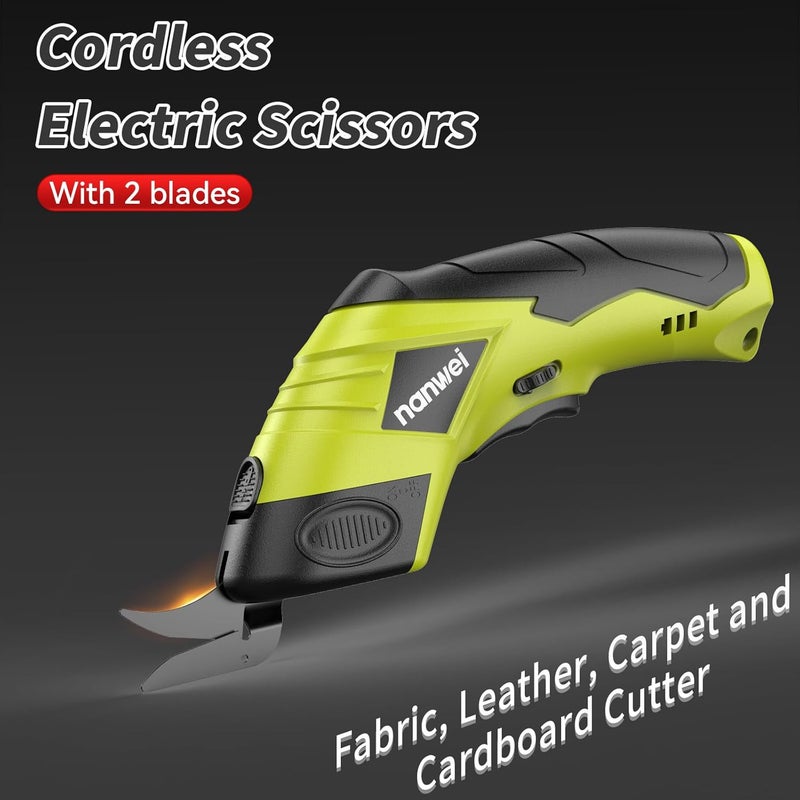 NANWEI Electric Scissors Cordless, Type-C Rechargeable Cardboard Cutter with 2 Blades,4.2V High‑torque Motor,for Thin Cardboard Fabric Carpet Leather (Green) - Image 2